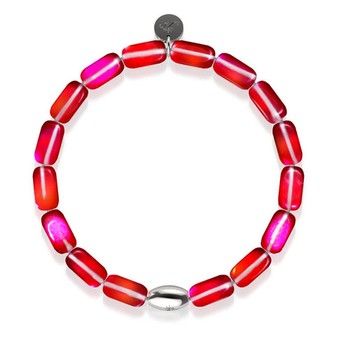 Dunkles Zinnoberrot | 925er Sterlingsilber | Meerjungfrau-Glaskieselarmband